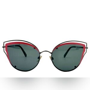Valentino Women's Cat Eye Sunglasses Red Shadow Gunmetal Frame Smoke Lenses NWT